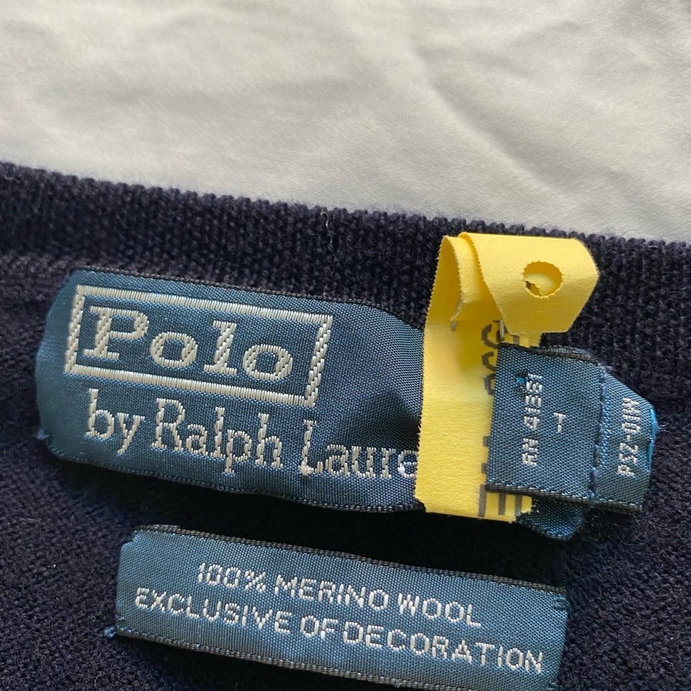 Polo Ralph Lauren merino wool v-neck navy blue sweater - Picture 2 of 2
